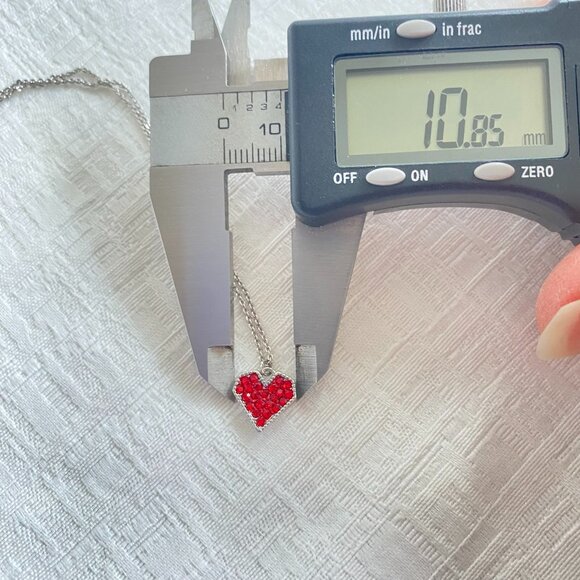 FAC Red Pave Crystal Heart Necklace Silver Tone NWT - Picture 5 of 8